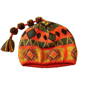 Hand Knit Multicolor Toboggan Beanie with Tassels Unisex Winter